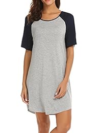 Ekouaer - Camisón de dormir de manga corta para mujer, blando, para dormir, tallas S-XXL