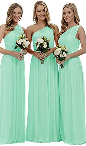 Staypretty Bridesmaid Dresses for Women Long One Shoulder Asymmetric Chiffon Prom Evening Gown