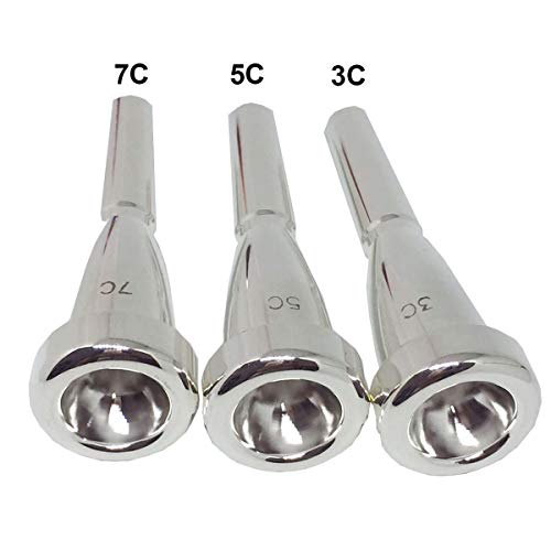 Pakala66 Silver Trumpet Mouthpiece 3C 5C 7C Size Instrument Accessory for Bach Pack of 3