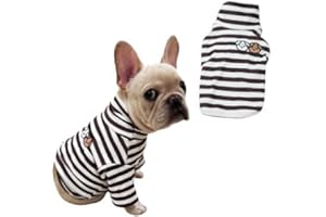 IMDOUBLEDOU Turtleneck Dog Sweater Cute Doggie Embroidery Super Soft Dog Sweatshirt Dog Shirt Stretchy Striped Puppy Pullover for Cats Small Medium Large Dog (Medium, Brown Striped)