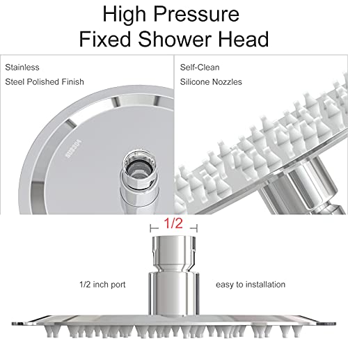 Anlisnut 6 inch High Pressure Rain Shower Head,Copper Screw Joint, Integrally Formed Swivel Ball,304 Stainless Steel Fixed Showerhead (Polished Finish)
