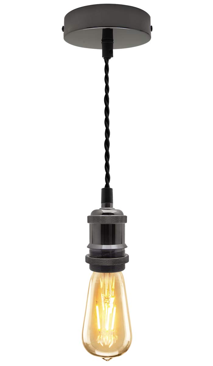Industrial Vintage Black Nickel Pendant Ceiling Light Lamp Holder Antique Retro E27 Fitting M0219F