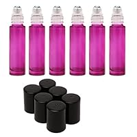 Mavogel 10ml(1/3oz) Glass Roll on Bottles- Set of 6 for Essential Oil - Empty Aromatherapy Essential Oils, Perfume Bottles - Refillable Slim with Metal Ball and Black Plastic Lid, Purple