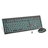 Wireless Keyboard and Mouse Combo, Aigo Spill-Resistant Keyboard with Media Controls, Dual-Color Key & Ergonomic Mouse with Adjustable Cursor Speed for PC Laptop Computer Desktop (Blue and Black)