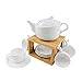 Tea Service Set, [3.4 OZ SMALL Cup], 77L Ceramic Tea Pot (22 OZ, 2.7 Cup), 4-Piece Tea Cups (3.4 OZ) and Saucers with Bamboo Display Stand - Modern Teapot, Tea Cups and Saucers Set for Home and Office
