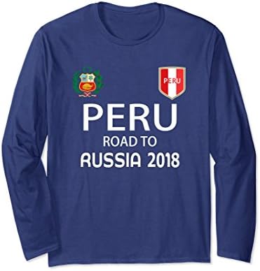 Unisex Peru T-shirt Long Sleeve Peru road to Russia 2018 Tee Soccer Large Navy