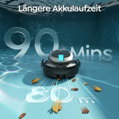 BRINBO S2 Pool Robot, Wireless Pool Vacuum Cleaner Battery, Double Filter System, 90 Minutes Running Time + 2.5 H Quick Charge, Self-Parking Pool Cleaner for Flat Bottom Pools up to 80 m², Dual Motors