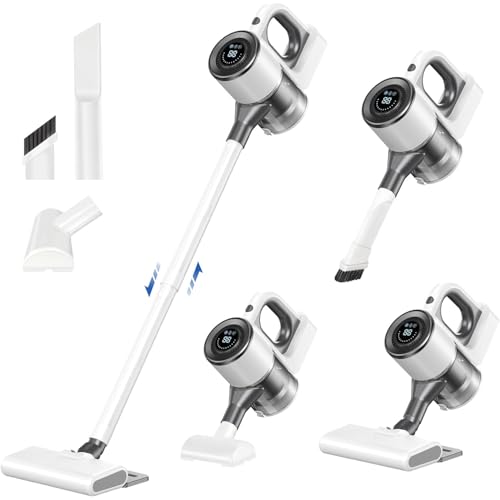 Aspirador de Pó Vertical Sem Fio, 100W, Branco e Cinza, 40000 RPM, LED, 50min Autonomia, 10000Pa Sucção, 3 Velocidades, 0.75L