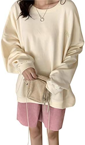 [YUNHEN]レディース トレーナー 長袖 ゆったり プルオーバー スウェット クルーネック パーカー 無地 ビッグシルエット トップス 韓国ファッション カットソー 通学