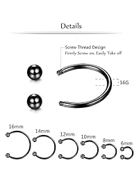 ORAZIO - 12 piercings de acero inoxidable para nariz, cartílago, herradura, 6 a 0.630 in