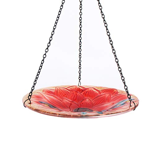 HONGLAND Birdbath Feeder Hanging Glass Bowl Butterfly&Flower for Garden,Yard,Patio,10 inches Diameter,Total Height 17 inches Including Chain