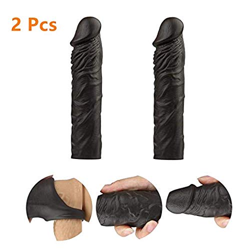Privacy Packaging. Black Silicone penile Condom Expander expands Male Chastity Toys Lengthen Cock Sleeves Dick Socks Reusable Condoms 2 Pcs