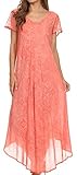 Sakkas 15802 - Lila Freckled Dyed Cap Sleeve Scoopneck Long Caftan Dress/Cover up - Salmon - OS