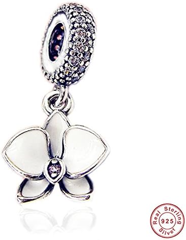 MOCCI 2017 Summer New White Orchid Hanging Flower Dangle Beads Authentic 925 Sterling Silver DIY Fits for Pandora Bracelets Jewelry