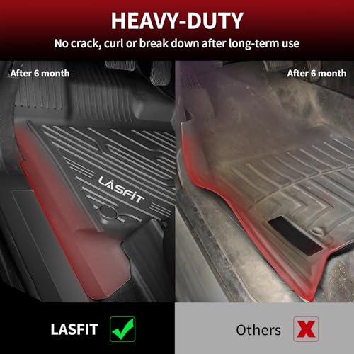 LASFIT Floor Mats for Ford F250/F350/F450/F550 2017-2024 2025 2026 Super Duty (Bucket Seat) Crew Cab w/Fold-Flat Storage Carpet Floor, All Weather TPE Floor Liner for F-250/F-350 Car Mats, Black