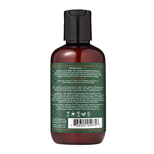 Shea Moisture Mens Beard Conditioning Oil, All Natural ingredients, Made With Maracuja & Shea Oils, Soften and Condition while Restoring moisture to full beard, 3.2 Ounce