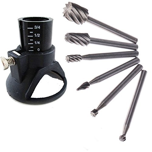 6pc HSS Routing Router Bits Burr with Drill Carving Rotary Locator Set Suit Dremel & Rotary Too (Best Multi Base Router)