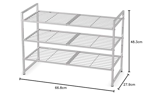 Simple Houseware 3-Tier Stakable Wired Grid Shoe Racks Storage Shelf, Silver