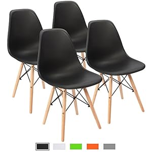 Furmax Pre Assembled Modern Style Dining Chair Mid Century Modern DSW Chair, Shell Lounge Plastic Chair for Kitchen, Dining, Bedroom, Living Room Side Chairs Set of 4(Black)