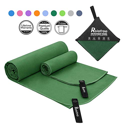 Relefree Microfiber Towel, 2 Sizes Sports, Travel, Camping Towel, XL(60x30'') & XS(24X15''), Quick Dry, Ultra Absorbent, Suitable for Fitness, Camping (ArmyGreen, Large Set (30x60" & 12x24"))