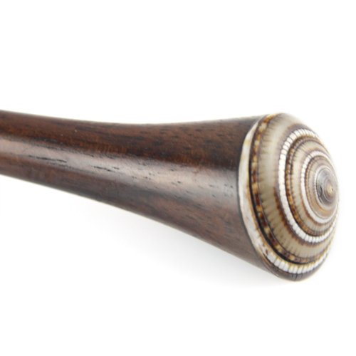 Evolatree Natural Wood Hair Pin - Hand Carved Wooden Hair Stick with Unique Shell - Tigers Eye Brown & Cream - 7"