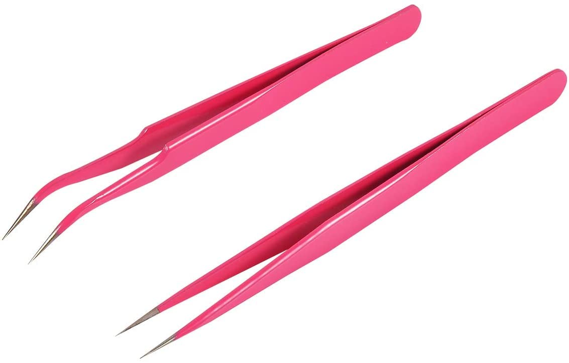 Geviro 2 Pieces Nail Art Tweezers Straight and Curved Tip Tweezers False Eyelash Rhinestone Picker Pointed Tweezers Makeup Tools