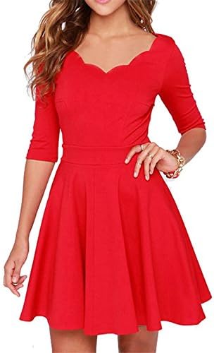 worlsky fashionable Women Summer Slim Flared Tunic Soft Thin Dress RedXX-Large