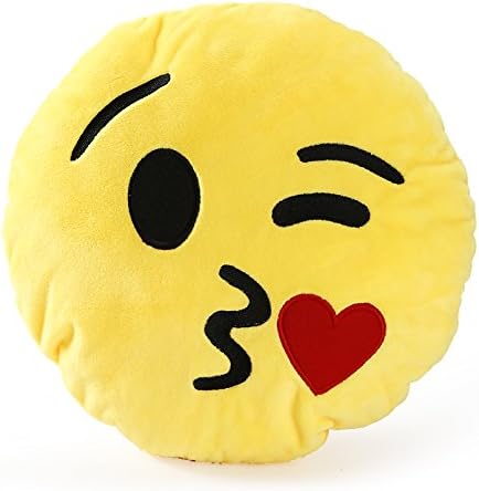Emoji Plush Backpack Embroidery Stitched Yellow Cushioned Plush Bag Best For Gifting Kids Adults Teen Use For Traveling School Picnic Outing (Kiss Emoji Bag)