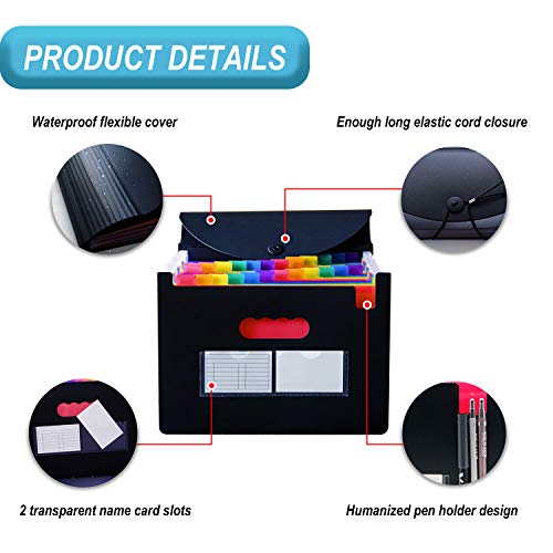 Expanding File Folder 24 Pockets with Cover Accordion File Organizer Portable Rainbow Large Capacity Document Holder A4 Size Letter Paper for Business School Home