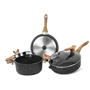 Haufson-Asteroid-Trio-Non-Stick-Cookware-with-Lid-5-Pieces-Set-Pot-And-Pan-Sets-Induction-PFOA-Free-Frying-Pan-28-cm-Saute-Pan-28-cm-with-Lid-Casserole-24-cm-with-Lid Haufson Asteroid Trio+, Non Stick Cookware with Lid, 5 Pieces Set, Pot And Pan Sets Induction, PFOA Free, Frying Pan 28…