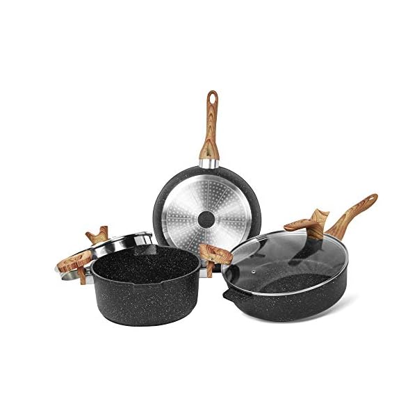 Haufson-Asteroid-Trio-Non-Stick-Cookware-with-Lid-5-Pieces-Set-Pot-And-Pan-Sets-Induction-PFOA-Free-Frying-Pan-28-cm-Saute-Pan-28-cm-with-Lid-Casserole-24-cm-with-Lid Haufson Asteroid Trio+, Non Stick Cookware with Lid, 5 Pieces Set, Pot And Pan Sets Induction, PFOA Free, Frying Pan 28…
