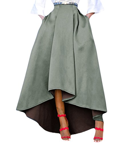 FIYOTE WomenÂ HighÂ WaistÂ FlaredÂ PleatedÂ MaxiÂ LongÂ A-LineÂ Skirt XX-Large Size Grey