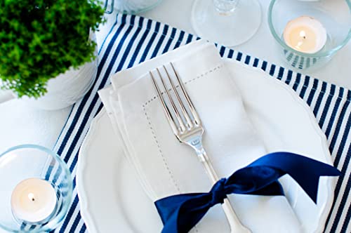 Sweet Needle - Pack of 12 Napkins 50 x 50 cm White – Linen Look High Quality Cotton Linen Blend – 100% Natural Cellulose Fibre – White
