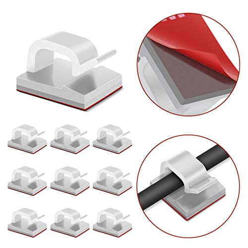 JIRVY Self Adhesive Cable Clips Black Management Wire Clip Cord Holder 100 Pack (Model R White) - Thumbnail 7