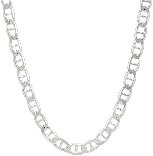 Jewelry Plus 5mm Mens Solid .925 Sterling Silver Mariner Link Anchor Chain Necklace
