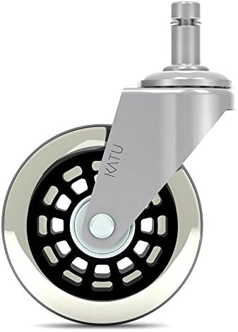 Katu Rollerblade Office Chair Wheels Casters Rubber Replacement - Set of 5 - Safe for All Floors - Universal Stem Fit Most Chairs. Color Chrome &amp; Black Ring. T05CBR