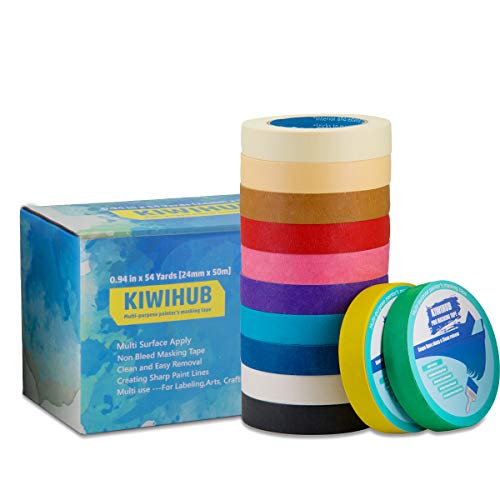 Colored Masking Tape for Kids Arts Crafts, 12 Pack 0.94 inch X 54 YDs Writable General Purpose Masking Tape - Great for Labeling, Painting, Packing and More. Adhesive Leaves No Residue by KIWIHUB - Thumbnail 6