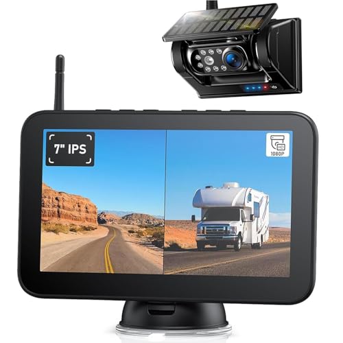 7 Inch Wireless Solar Magnetic Reversing Camera: 9600 mAh Battery, 7 Inch 1080P HD Monitor, 1 Minute Installation, IP69K Waterproof Reversing Cameras, for Trailers, Motorhomes and Trucks