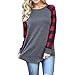 GONKOMA Women Plaid Blouse Long Sleeve Casual Sweatshirt Pullover Patchwork Tops Blouse Shirt