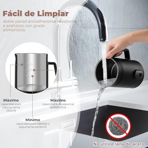 Espumador de Leche, Vaporizador de Leche Automática,4 en 1 Fabricante de Espuma de Leche, Espumador de Leche y Calentador Eléctrico para Leche Caliente,Café con Leche,Capuchino,Chocolate Caliente