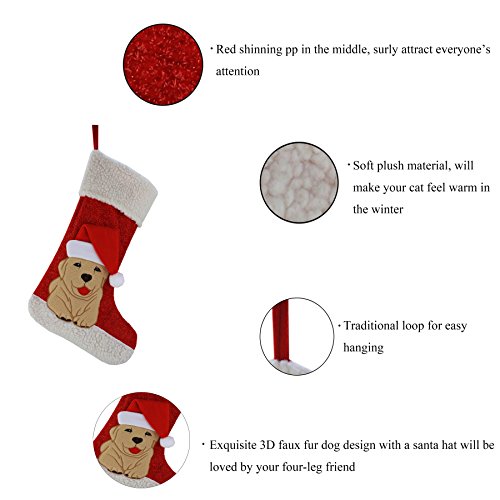 Wewill Christmas Holiday Pet Theme Embroidered Stockings Cute Gift Socks, 20 Inch (Dog)
