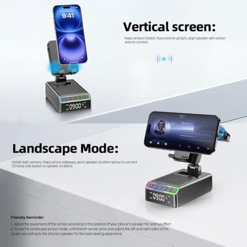 Phone Stand with Bluetooth Speaker & Clock, Gifts for Men Women, Birthday Gifts for Him, 9-in-1 Design Induction Speaker, Anti-Slip Base, Phone Holder with Wireless Speaker, Tech Gadgets Gift for Men