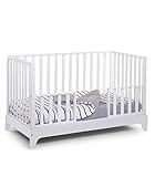 Image de Lit Bébé Évolutif en Bois Blanc + Matelas - 70*140cm