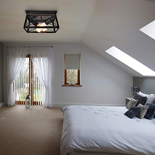 HMVPL Industrial Close to Ceiling Light, Farmhouse Flush Mount Pendant Lighting Fixtures Mini Ceiling Lamp 2-Light for Kitchen Island Dining Room Bedroom Foyer Hallway
