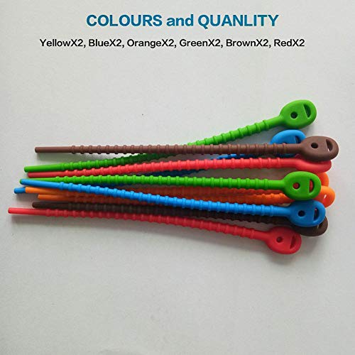 Pawaca Reusable Silicone Cable Tie Wraps - Set of 8, Colorful Multi-Use Bag Clip Management Zip 7 Inch Wire Ties for Offices, Kitchens, Garages, Dorm Rooms