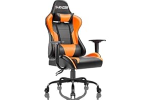Homall Gaming Office Chair Computer Chair High Back Racing Desk Chair PU Leather Adjustable Seat Height Swivel Chair Ergonomic Executive Chair with Headrest for Adults (Orange)