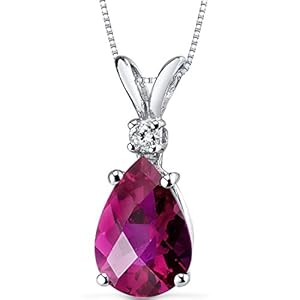 Peora Created Ruby with Genuine Diamond Pendant in 14K White Gold, Elegant Teardrop Solitaire, Pear Shape, 10x7mm, 2.50…