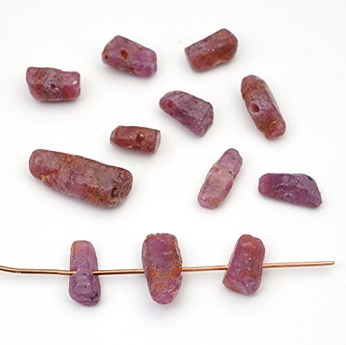 Side Drilled Ruby Cylinder Beads, Semiprecious, Primitive Style, Avg Size 10mm, 12 Pcs