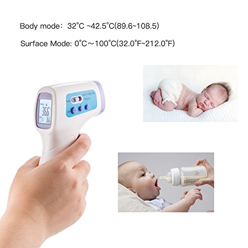 Digital Infrared Thermometer,iBazal IR Laser Thermometer, Electronic Forehead and Ear Temperature Gun for Baby, Adult, Pet, Food, Multi-Function/Non-Contact/Instant Reader(Battery Included)