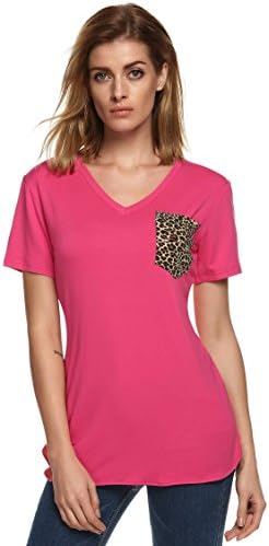 Cosclotre Women Sexy V Neck Basic Short Sleeve Leopard Printing T-shirt Top